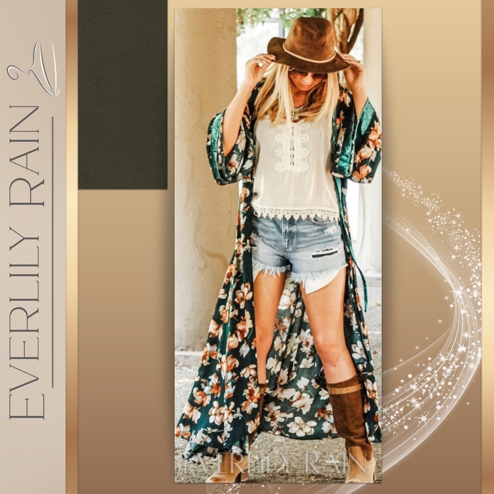 LAST ONE! Gorgeous Velvet Trim Kimono Duster - Picture 7 of 16